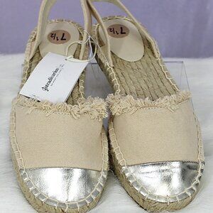 Stradivarius Natural Canvas Espadrilles with Silver Cap Toe, Size 7.5